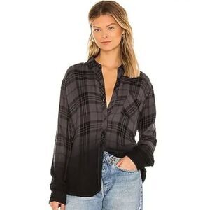 Rails Hunter Flannel Shirt‎ Charcoal Jet Dip Dye Gray Black Edgy Size Small